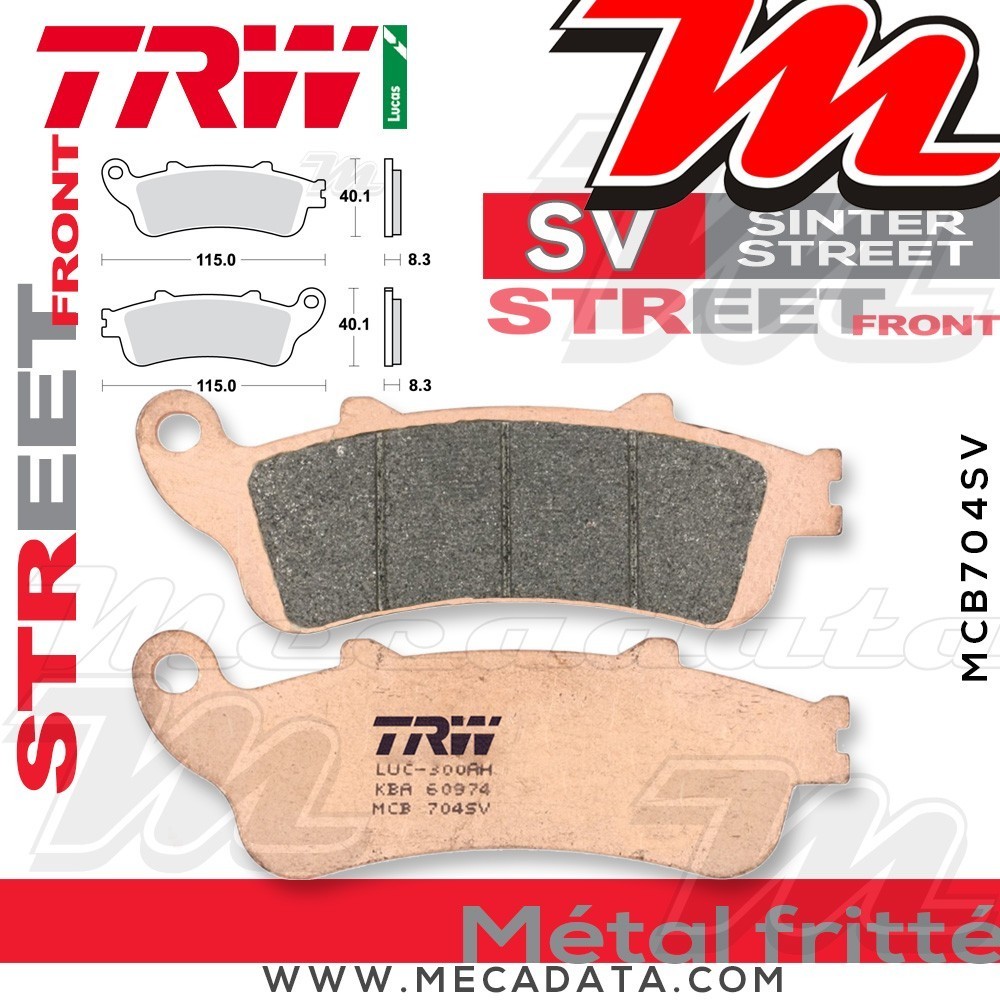 Plaquettes de frein Avant ~ Honda STX 1300 A Pan European ABS SC51 2002-2007 ~ TRW Lucas MCB 704 SV