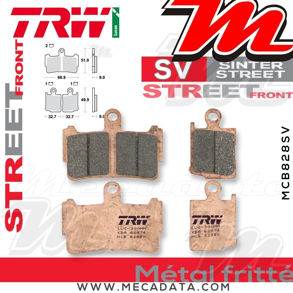 Plaquettes de frein Avant ~ Honda VFR 1200 FA ABS SC63 2010+ ~ TRW Lucas MCB 828 SV