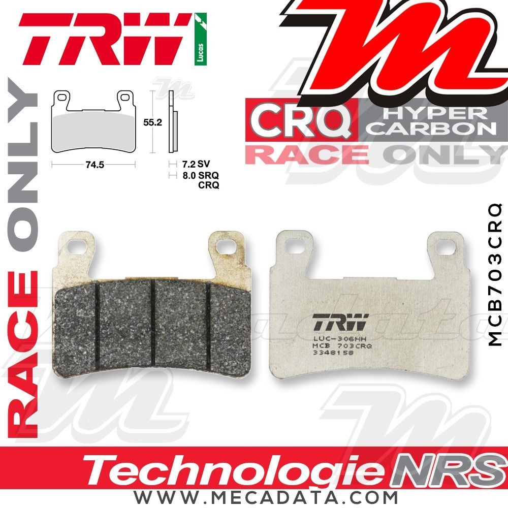 Plaquettes de frein Avant ~ Honda CBR 954 RR Fireblade SC50 2002-2003 ~ TRW Lucas MCB 703 CRQ