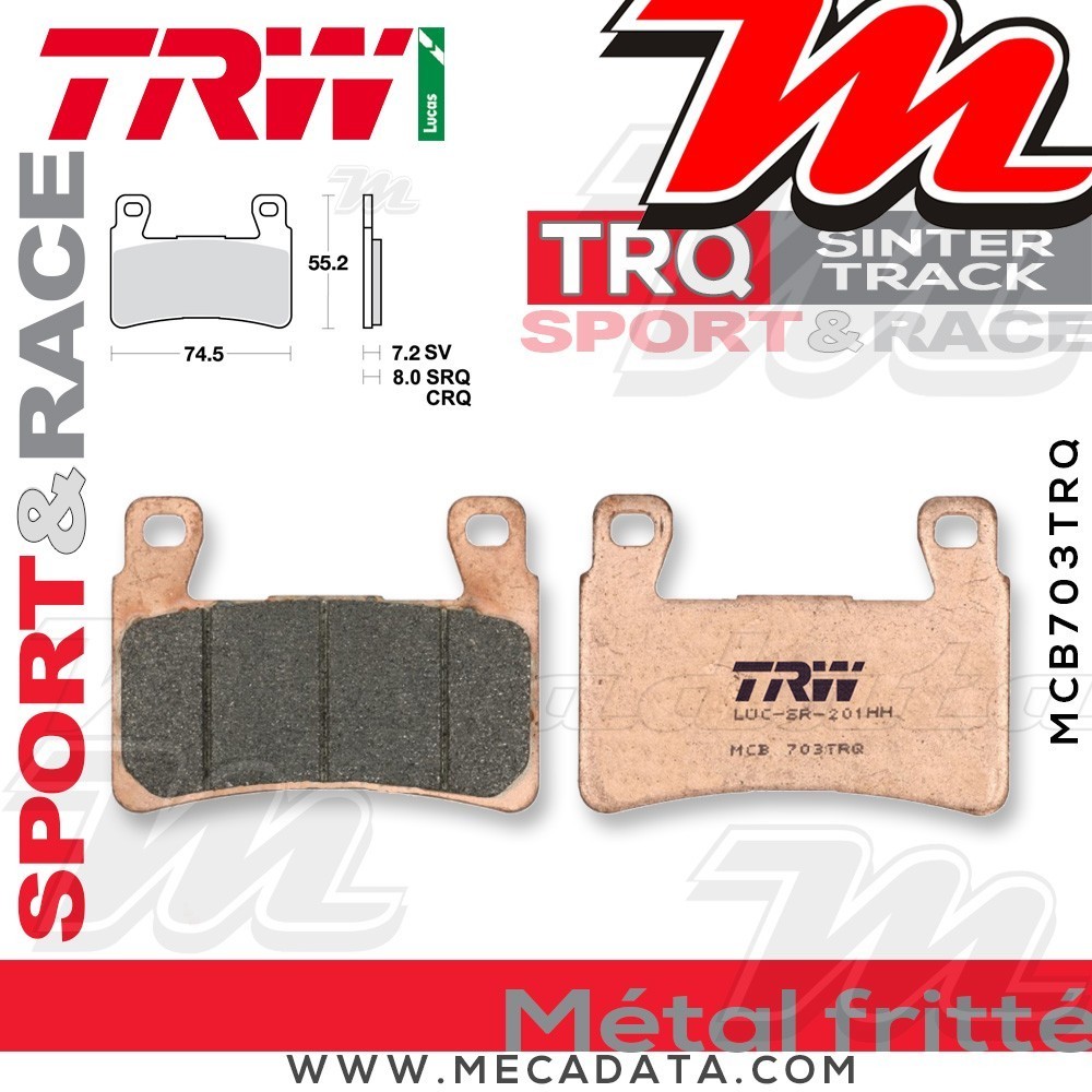 Plaquettes de frein Avant ~ Honda CBR 954 RR Fireblade SC50 2002-2003 ~ TRW Lucas MCB 703 TRQ