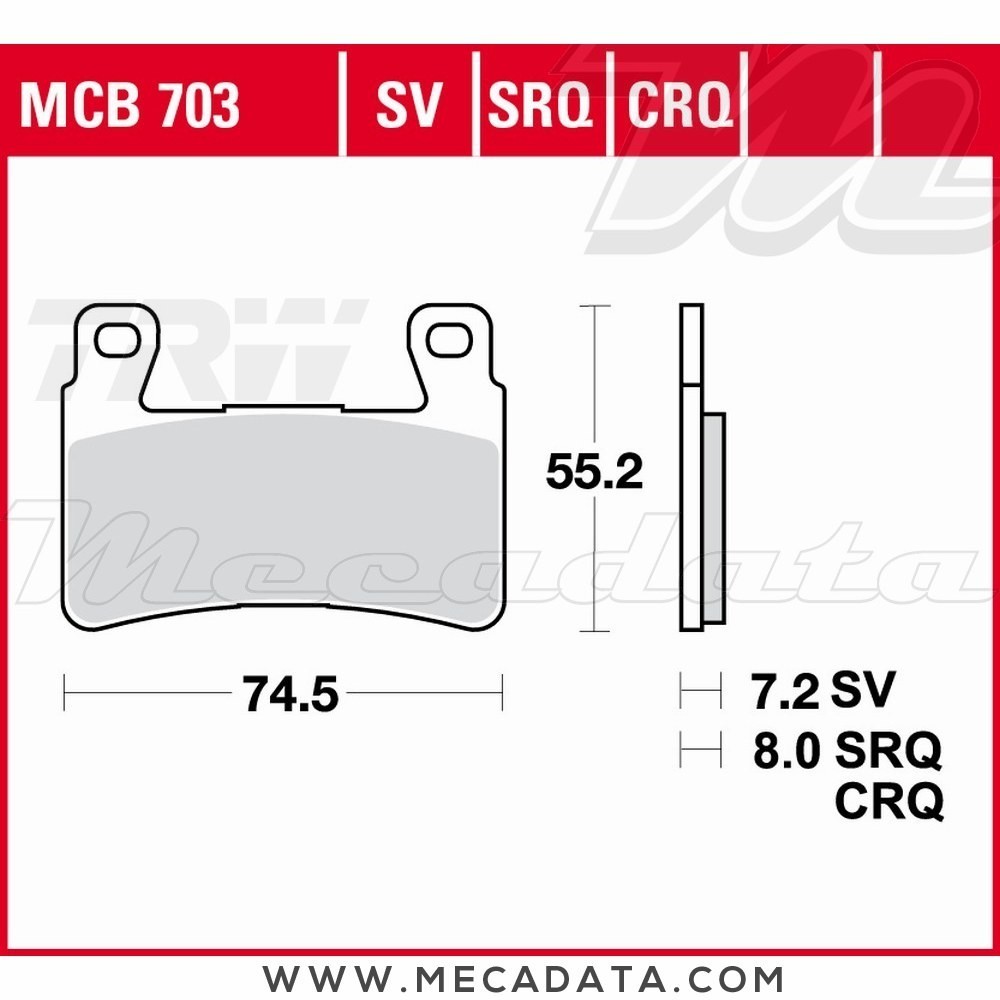 Plaquettes de frein Avant ~ Honda CBR 954 RR Fireblade SC50 2002-2003 ~ TRW Lucas MCB 703 TRQ 