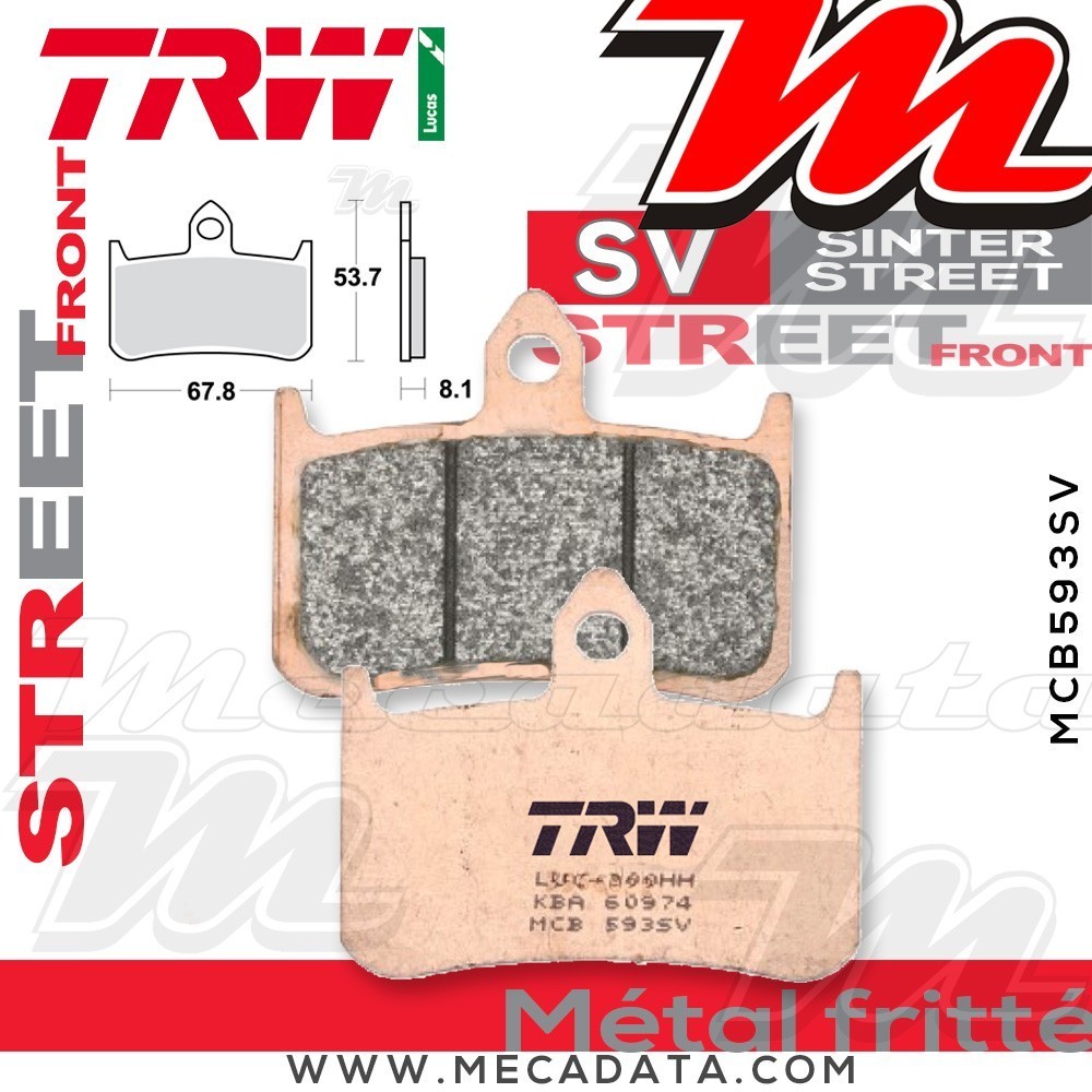 Plaquettes de frein Avant ~ Honda CB 900 F Hornet SC48 2002-2006 ~ TRW Lucas MCB 593 SV