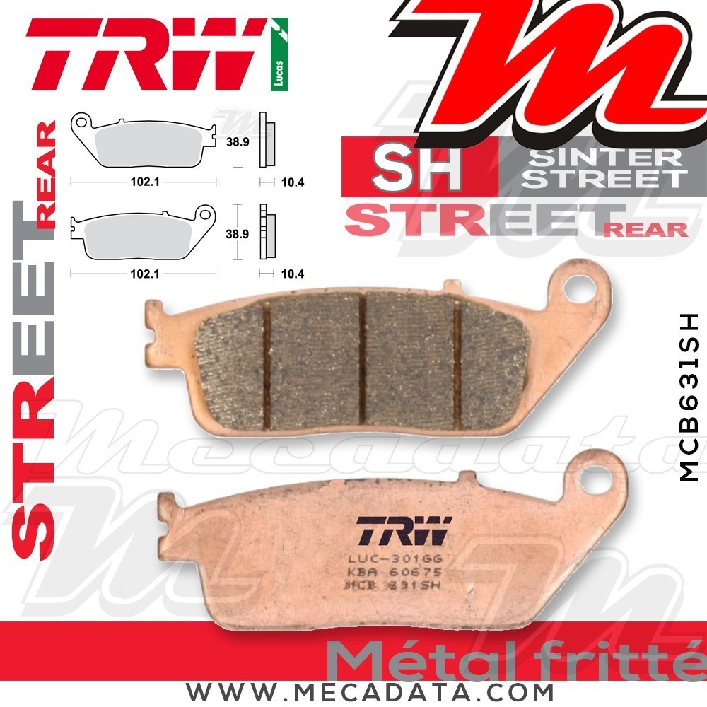 Plaquettes de frein Arrière ~ Honda SW-T 400 A Silverwing ABS NF03 2009-2012 ~ TRW Lucas MCB 631 SH