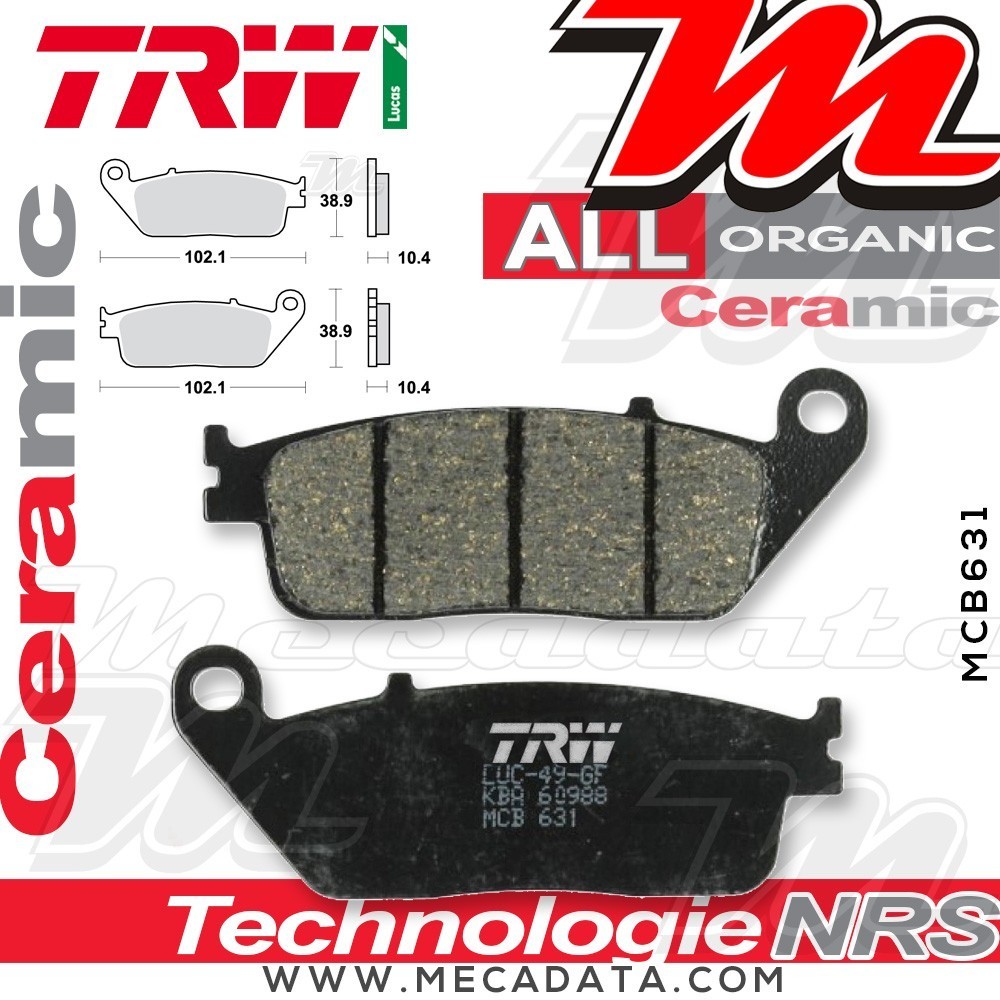 Plaquettes de frein Arrière ~ Honda SW-T 400 A Silverwing ABS NF03 2009-2012 ~ TRW Lucas MCB 631