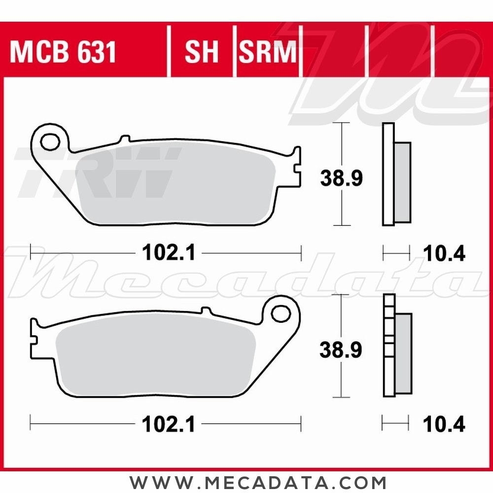 Plaquettes de frein Arrière ~ Honda SW-T 400 A Silverwing ABS NF03 2009-2012 ~ TRW Lucas MCB 631 