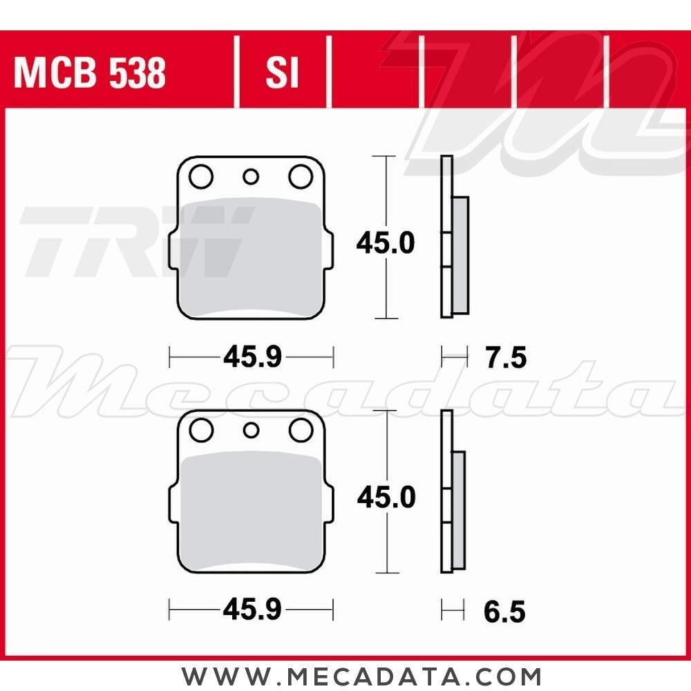 Plaquettes de frein Arrière ~ Honda ATC 350 X 1985 ~ TRW Lucas MCB 538 SI 