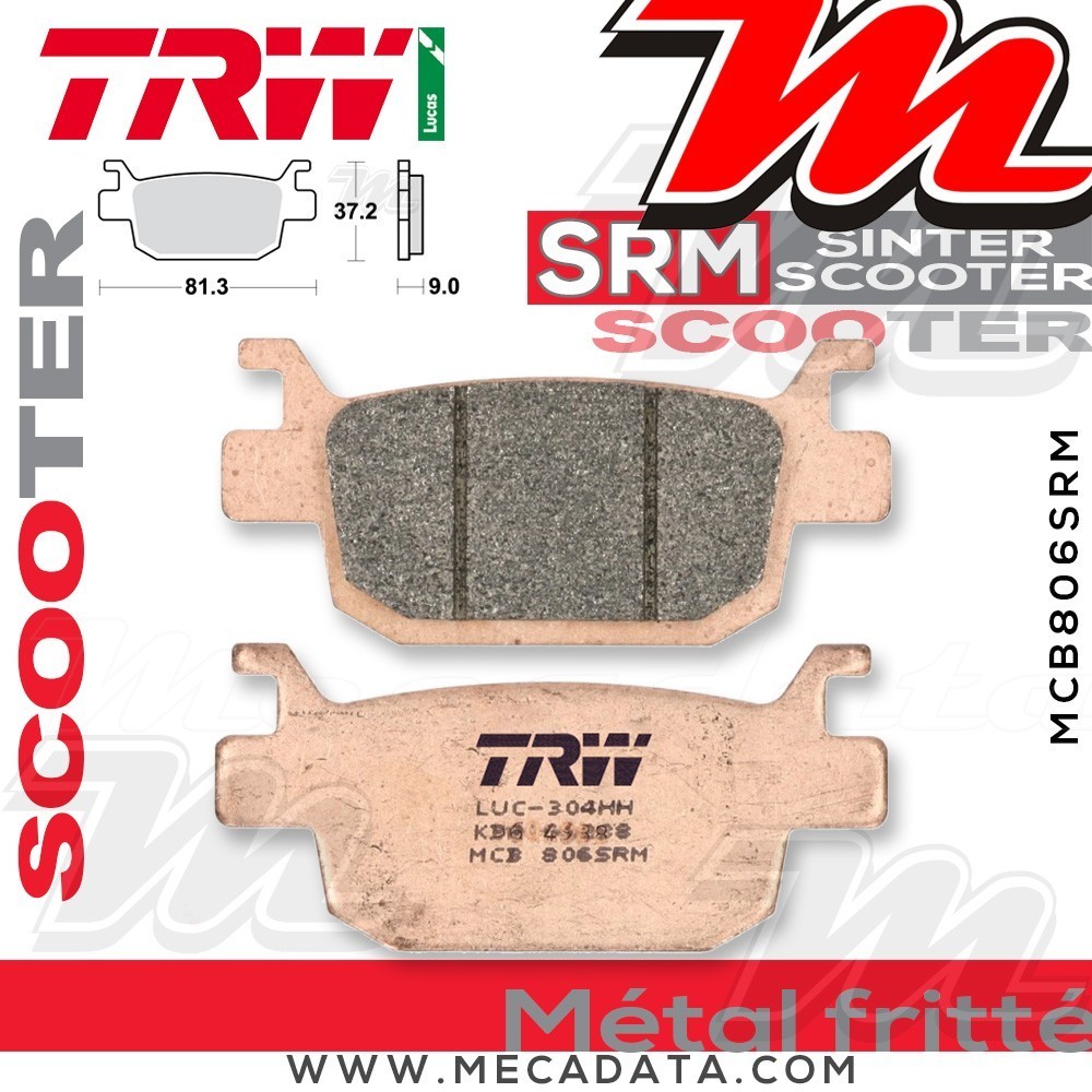 Plaquettes de frein Arrière ~ Honda FES 150 Silver Wing, ABS KF06 2007-2009 ~ TRW Lucas MCB 806 SRM