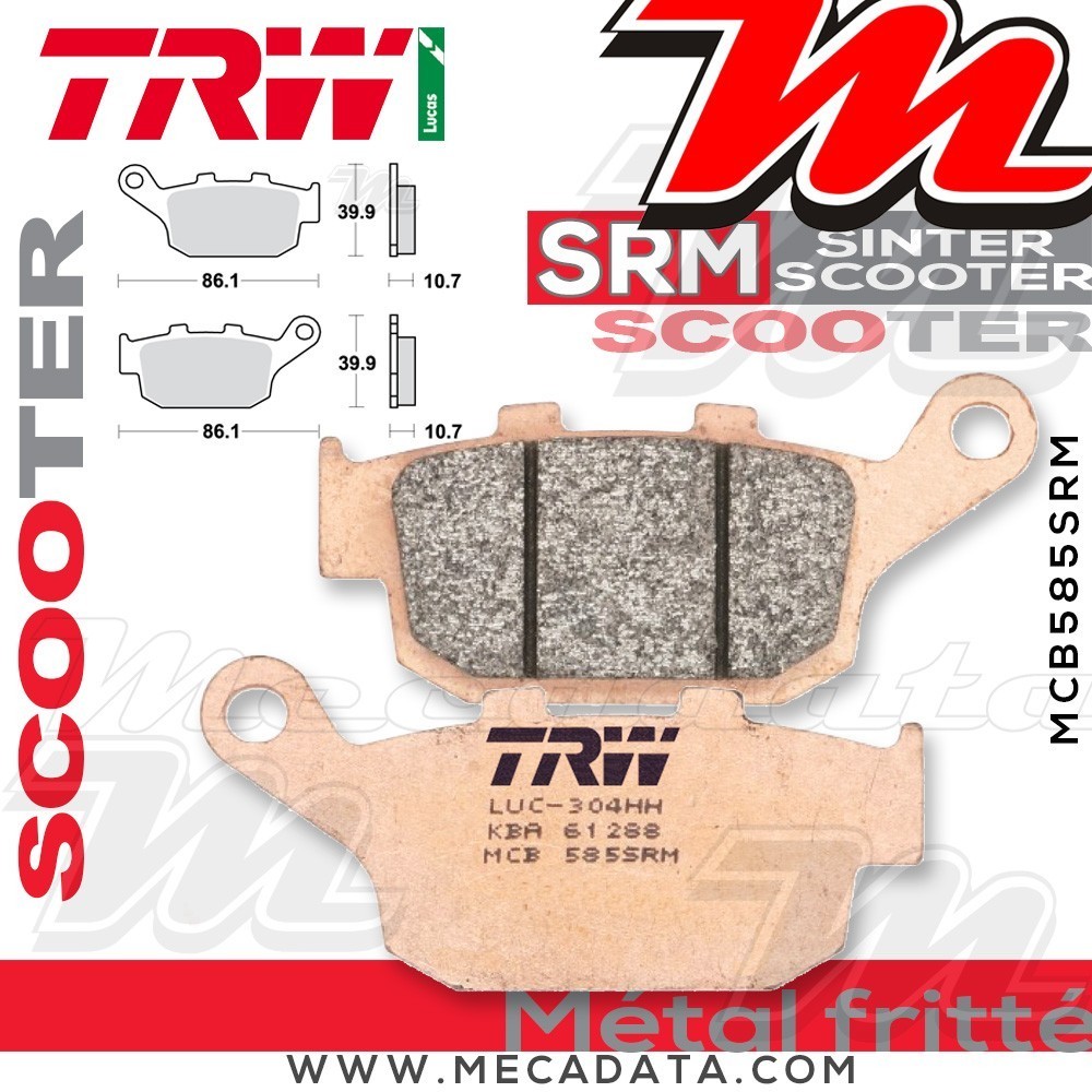 Plaquettes de frein Arrière ~ Honda FES 150 Pantheon KF06 2003-2006 ~ TRW Lucas MCB 585 SRM