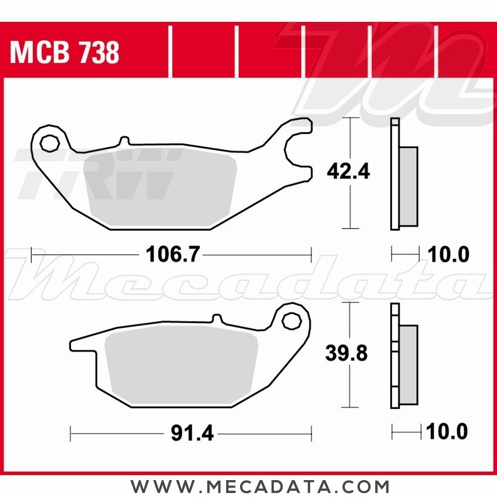 Plaquettes de frein Arrière ~ Honda CBR 125 R JC34 2004-2006 ~ TRW Lucas MCB 738 