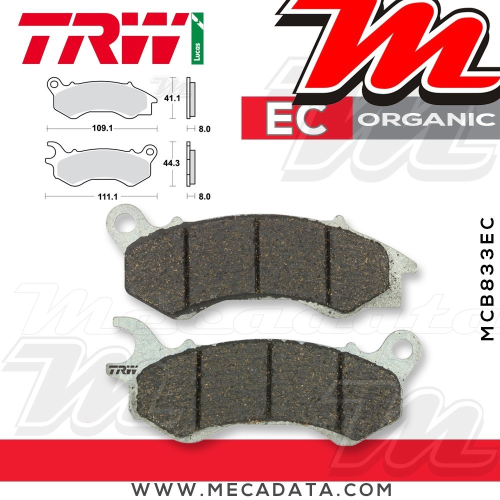 Plaquettes de frein Avant ~ Honda SCV 110 NHX Lead JF19 2010-2011 ~ TRW Lucas MCB 833 EC