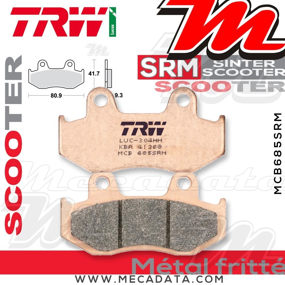 Plaquettes de frein Avant ~ Honda SCV 110 NHX Lead JF19 2008-2009 ~ TRW Lucas MCB 685 SRM