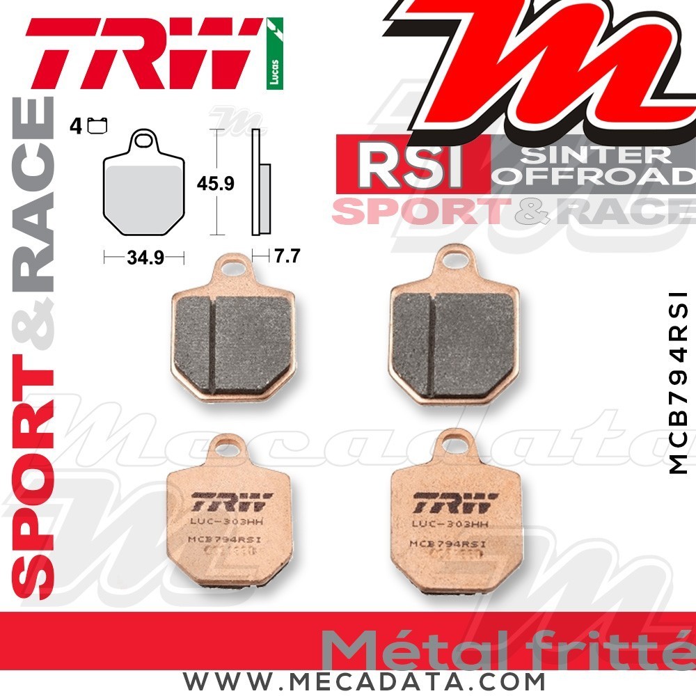 Plaquettes de frein Avant ~ HM CRM 450 2007+ ~ TRW Lucas MCB 794 RSI