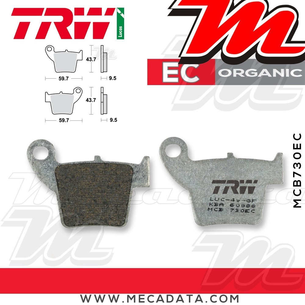 Plaquettes de frein Arrière ~ HM CRE 450 F Supermoto 2002-2003 ~ TRW Lucas MCB 730 EC