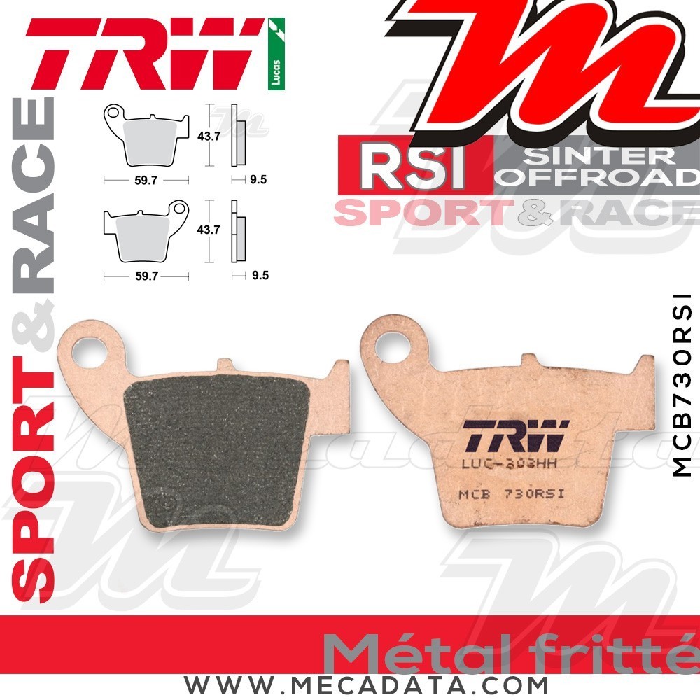 Plaquettes de frein Arrière ~ HM CRE 125 R 2002-2007 ~ TRW Lucas MCB 730 RSI