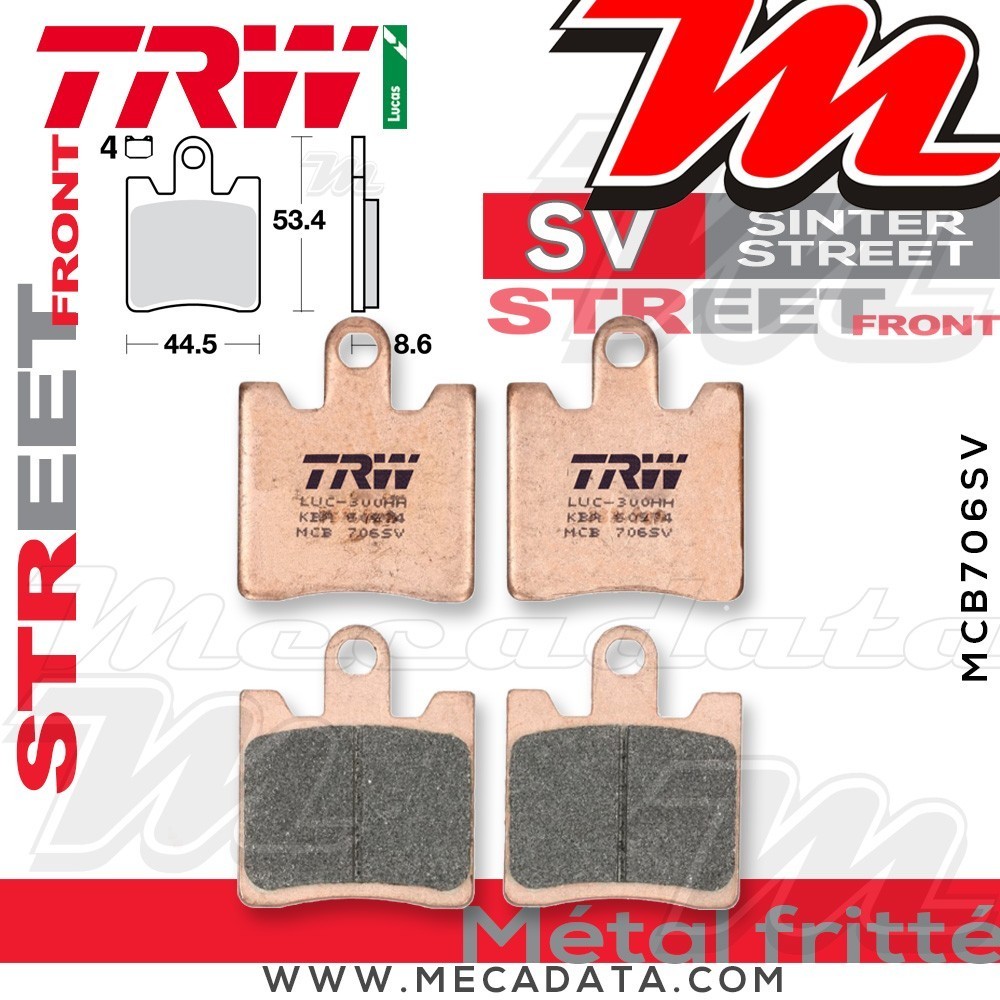 Plaquettes de frein Avant ~ Triumph 1200 Trophy ABS V13VH 2013+ ~ TRW Lucas MCB 706 SV