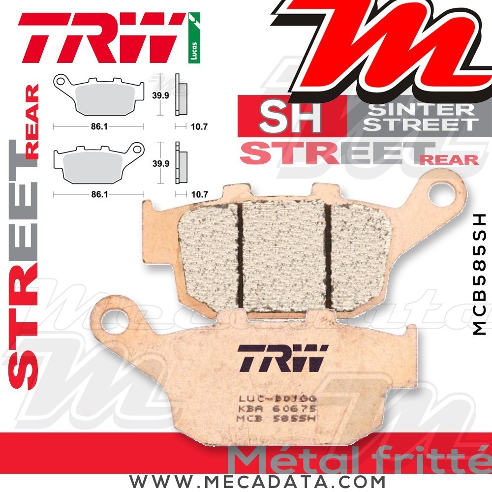 Plaquettes de frein Arrière ~ Triumph 675 Daytona R H67 2012 ~ TRW Lucas MCB 585 SH