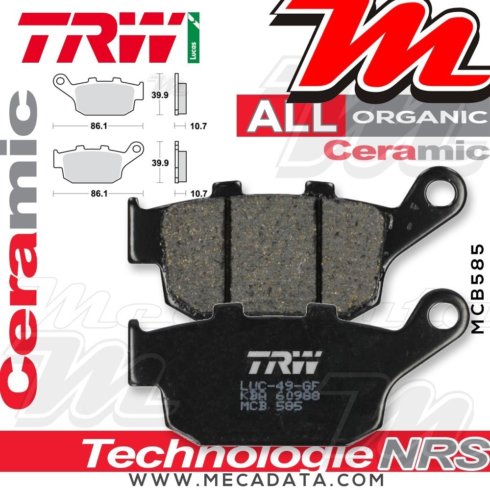 Plaquettes de frein Arrière ~ Triumph 675 Daytona R H67 2012 ~ TRW Lucas MCB 585