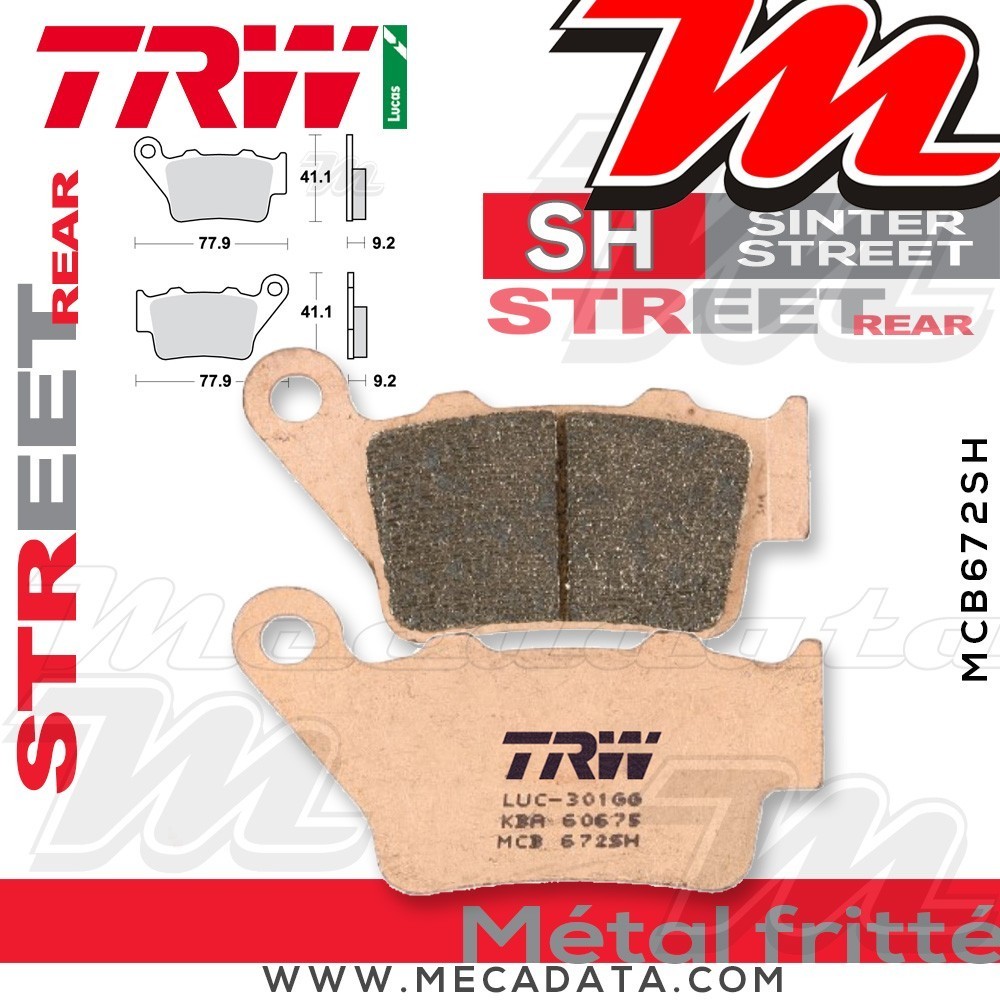 Plaquettes de frein Arrière ~ Triumph 675 Daytona ABS H67 2013+ ~ TRW Lucas MCB 672 SH