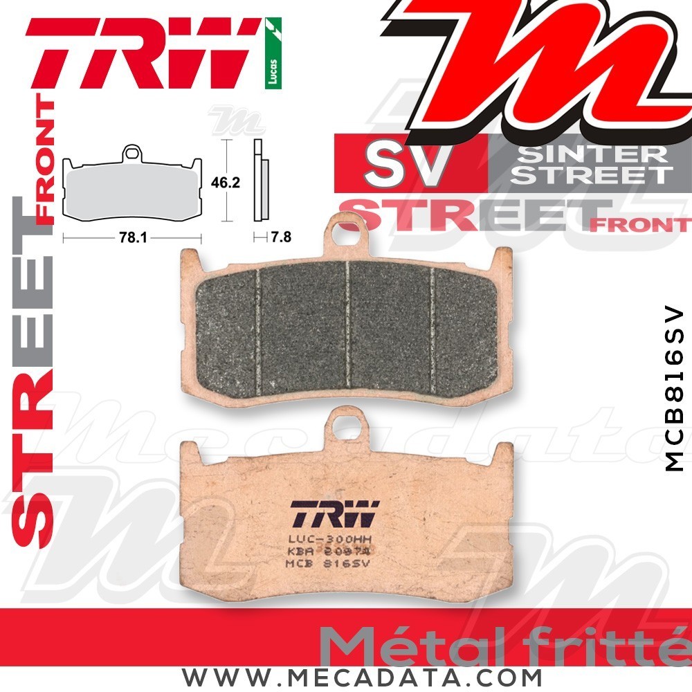 Plaquettes de frein Avant ~ Triumph 675 Daytona ABS H67 2013+ ~ TRW Lucas MCB 816 SV