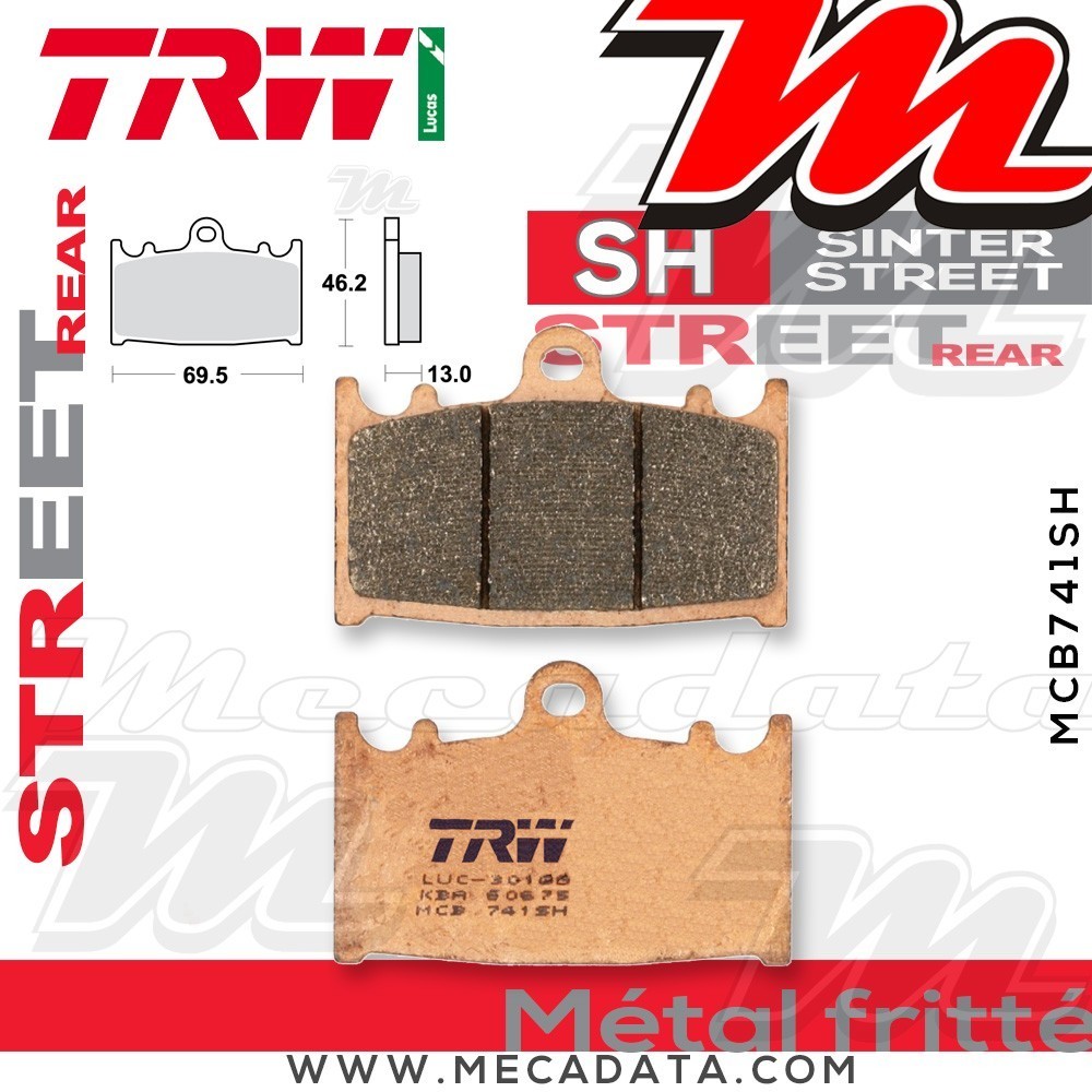 Plaquettes de frein Arrière ~ Suzuki VL 1500 C 1500 Intruder WVAL 2002-2008 ~ TRW Lucas MCB 741 SH