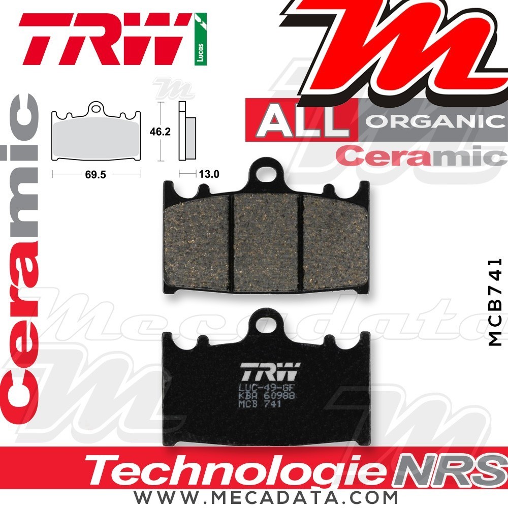 Plaquettes de frein Arrière ~ Suzuki VL 1500 C 1500 Intruder WVAL 2002-2008 ~ TRW Lucas MCB 741
