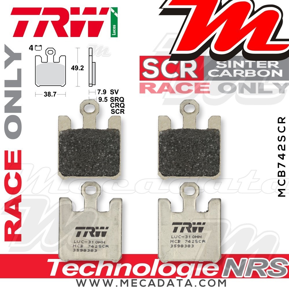Plaquettes de frein Avant ~ Suzuki GSXR 1000 WVBZ 2003 ~ TRW Lucas MCB 742 SCR