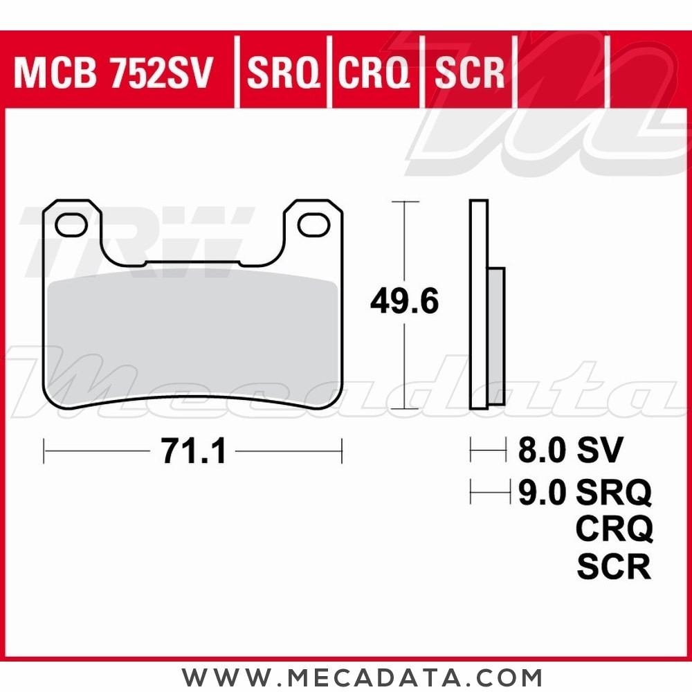 Plaquettes de frein Avant ~ Suzuki GSXR 750 WVB3 2004-2005 ~ TRW Lucas MCB 752 SCR 