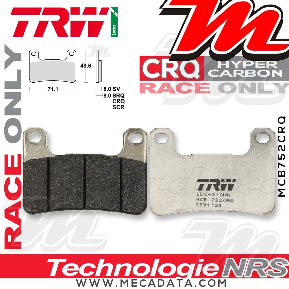 Plaquettes de frein Avant ~ Suzuki GSXR 750 WVB3 2004-2005 ~ TRW Lucas MCB 752 CRQ