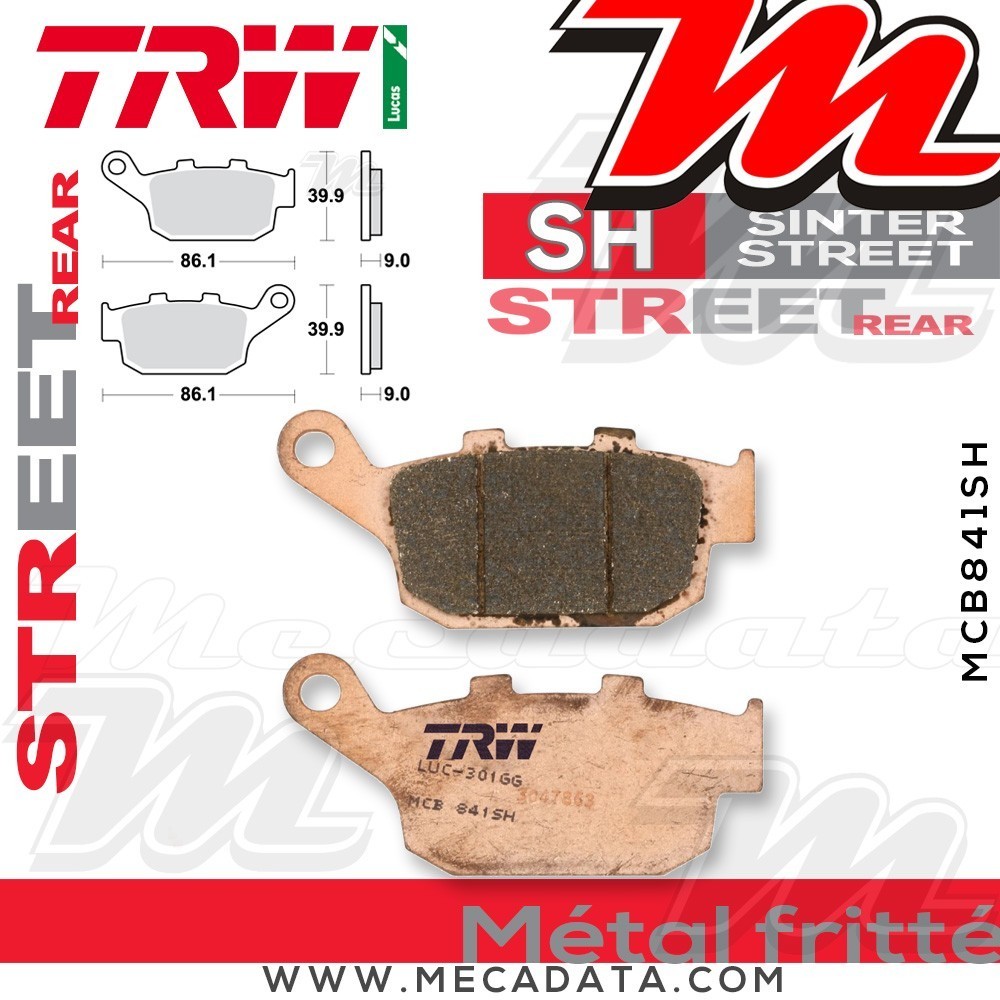 Plaquettes de frein Arrière ~ Suzuki SFV 650 Gladius ABS WVCX 2009+ ~ TRW Lucas MCB 841 SH