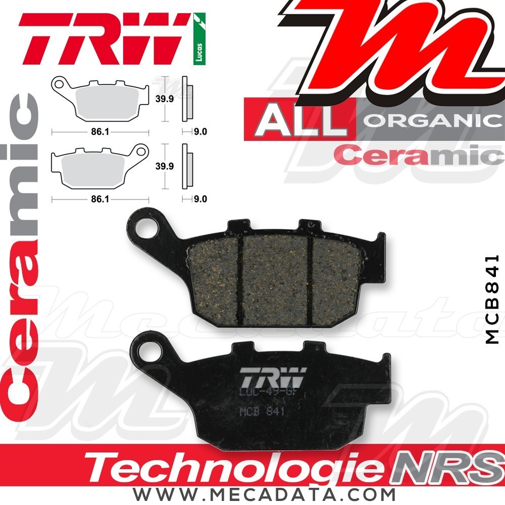Plaquettes de frein Arrière ~ Suzuki SFV 650 Gladius ABS WVCX 2009+ ~ TRW Lucas MCB 841