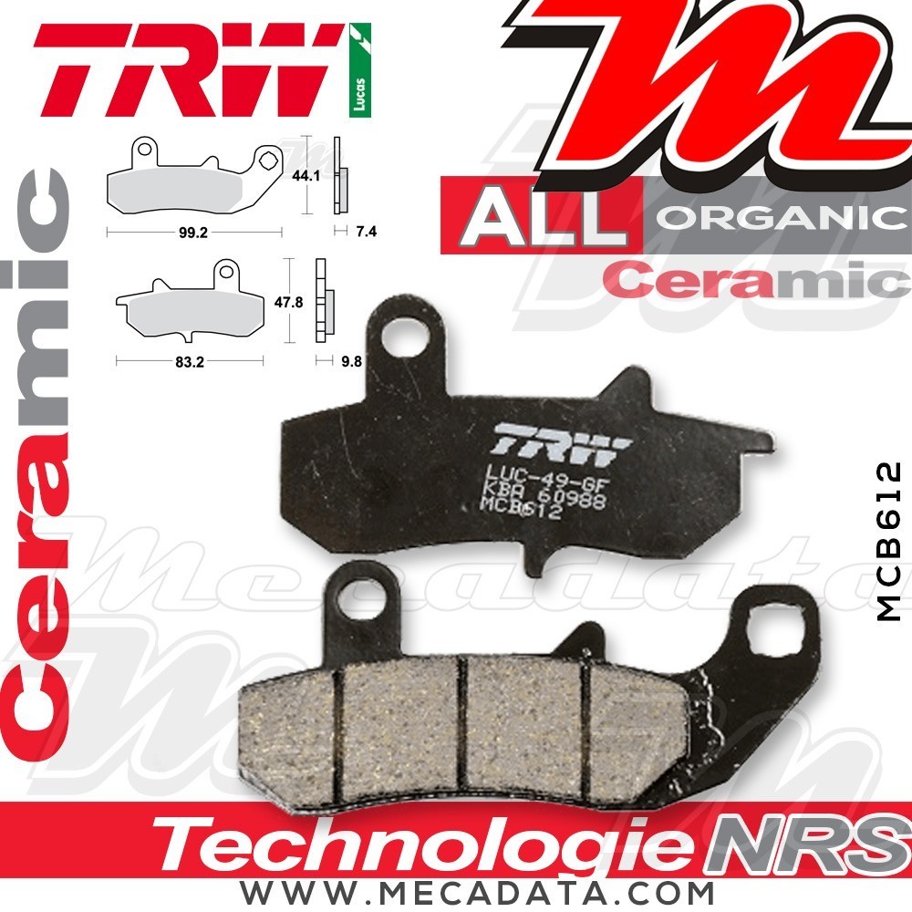Plaquettes de frein Arrière ~ Suzuki DR 650 RE, REU SP45B 1994-1995 ~ TRW Lucas MCB 612