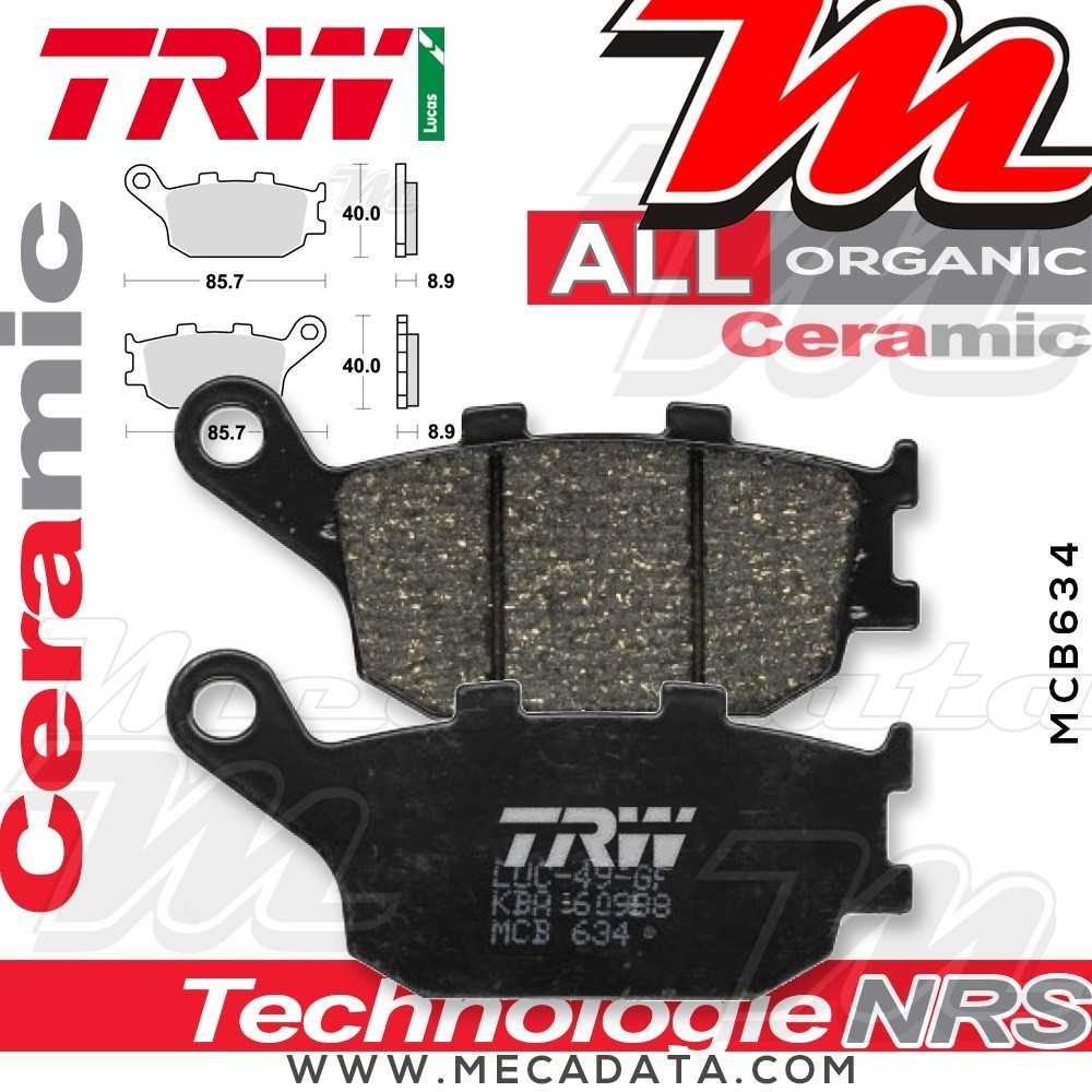 Plaquettes de frein Arrière ~ Suzuki DL 650 A V-Strom ABS C7 2012+ ~ TRW Lucas MCB 634
