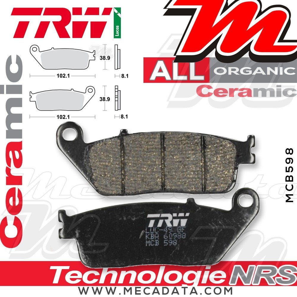 Plaquettes de frein Avant ~ Suzuki RF 600 R, RU GN76B 1993-1996 ~ TRW Lucas MCB 598