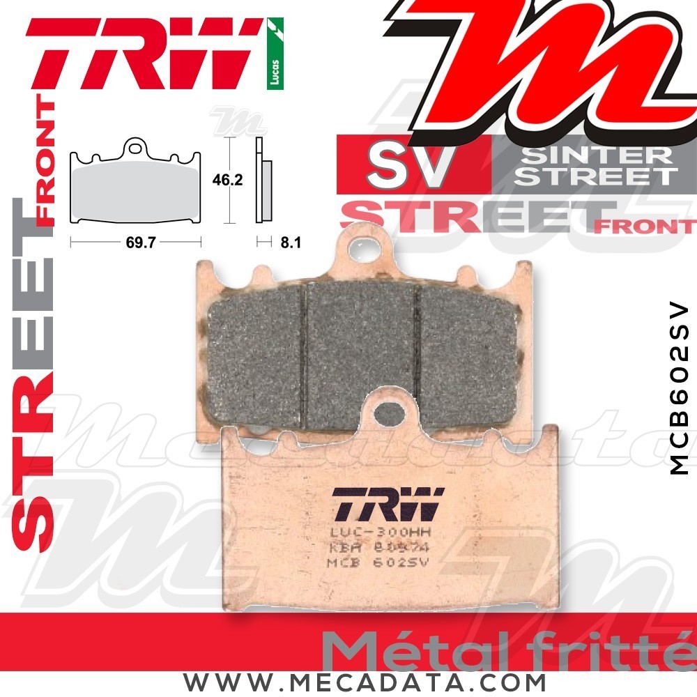 Plaquettes de frein Avant ~ Suzuki GSR 600 A ABS WVB9 2007-2010 ~ TRW Lucas MCB 602 SV