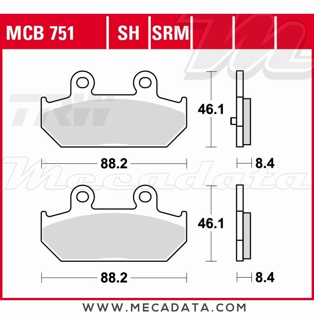 Plaquettes de frein Arrière ~ Suzuki AN 250 Sky wave 2007-2008 ~ TRW Lucas MCB 751 SRM 
