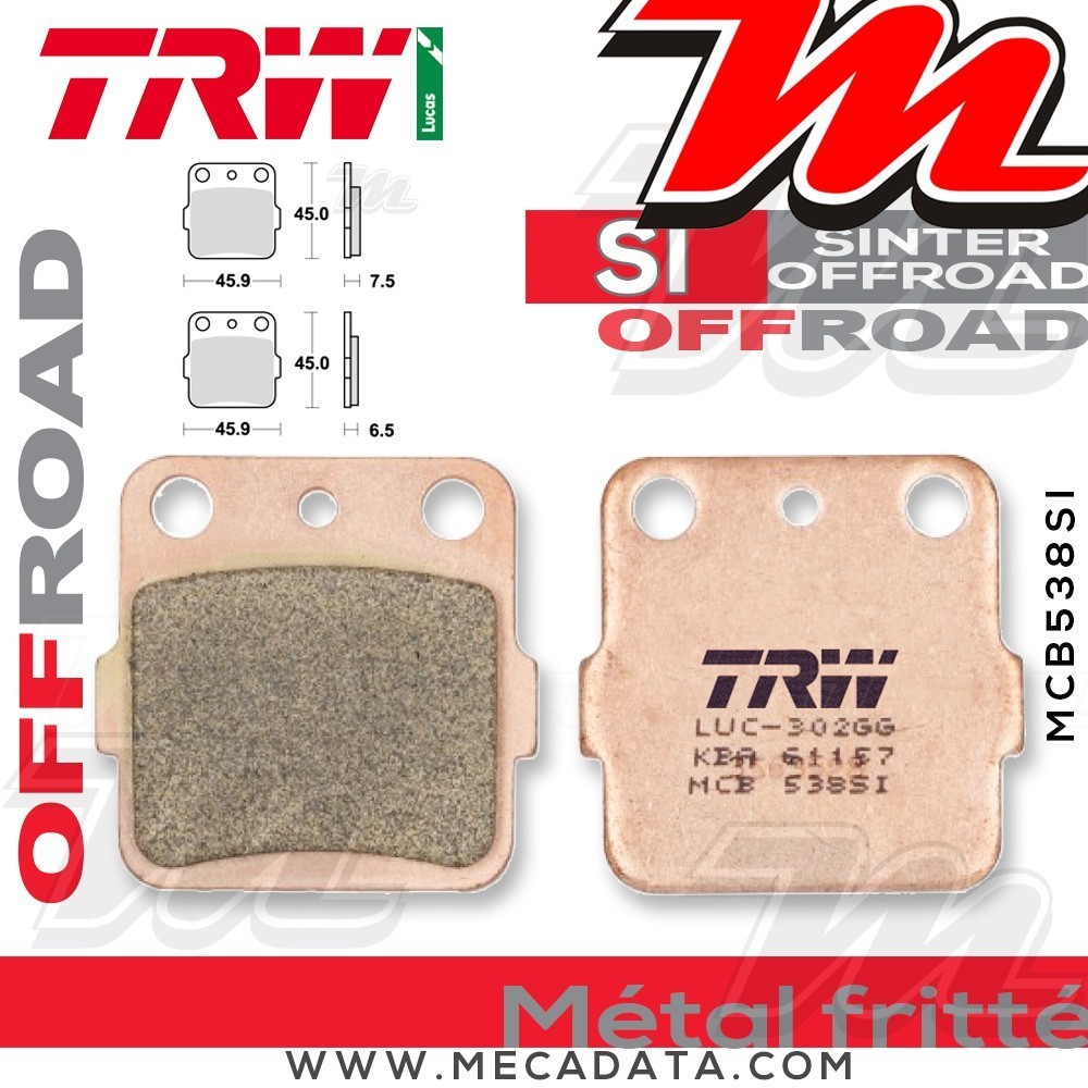Plaquettes de frein Arrière ~ Suzuki RM 125 RF13A 1988 ~ TRW Lucas MCB 538 SI