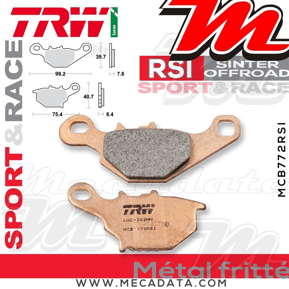 Plaquettes de frein Arrière ~ Suzuki RM 85 2005+ ~ TRW Lucas MCB 772 RSI