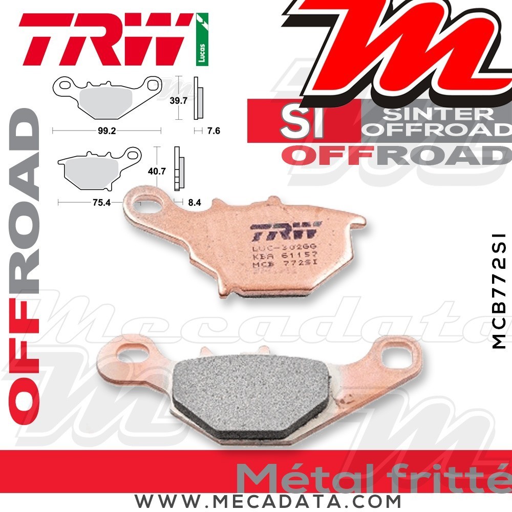 Plaquettes de frein Arrière ~ Suzuki RM 85 2005+ ~ TRW Lucas MCB 772 SI