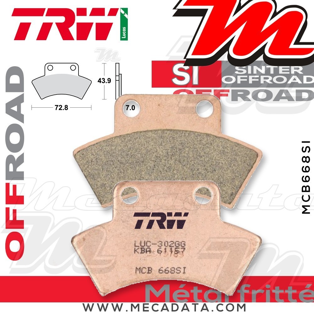 Plaquettes de frein Arrière ~ Polaris 250 Trail Boss ~ TRW Lucas MCB 668 SI