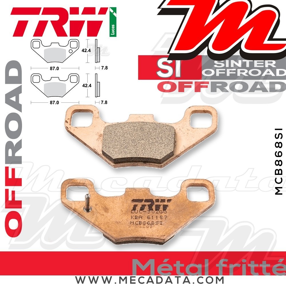 Plaquettes de frein Avant ~ Polaris 170 Ranger RZR 2009+ ~ TRW Lucas MCB 868 SI