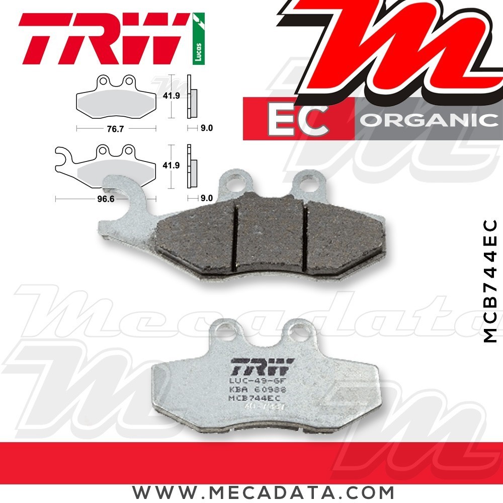 Plaquettes de frein Avant ~ Piaggio 125 Sprint i.e. M81 2014+ ~ TRW Lucas MCB 744 EC
