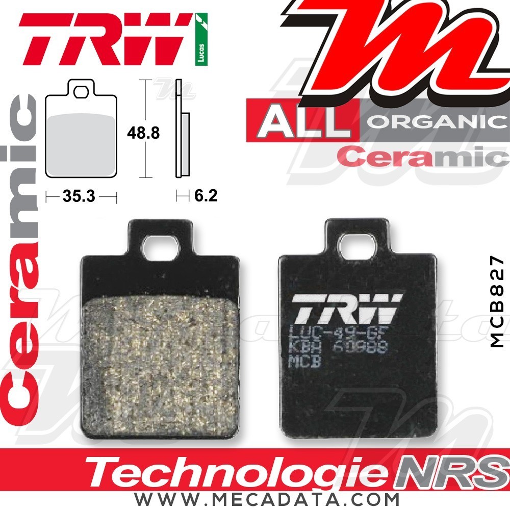 Plaquettes de frein Avant ~ Piaggio 125 MP3 RL/LT i.e. M63/65 2009-2012 ~ TRW Lucas MCB 827