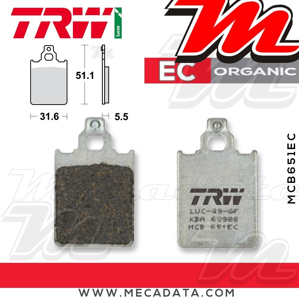 Plaquettes de frein Avant ~ Piaggio 150 Skipper CVM 1994-1998 ~ TRW Lucas MCB 651 EC