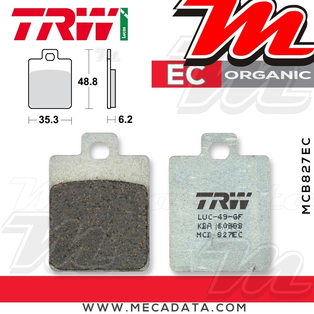 Plaquettes de frein Avant ~ Piaggio LX 125 4 T 2005+ ~ TRW Lucas MCB 827 EC