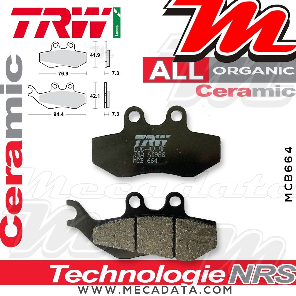 Plaquettes de frein Avant ~ Piaggio 125 Hexagon LX 2T M05 1998-1999 ~ TRW Lucas MCB 664