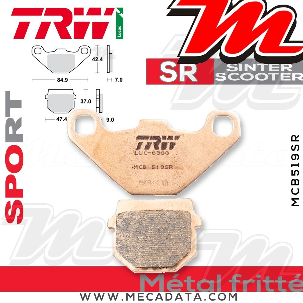 Plaquettes de frein Avant ~ Piaggio NRG 50 Power DD, DT C45 2005+ ~ TRW Lucas MCB 519 SR