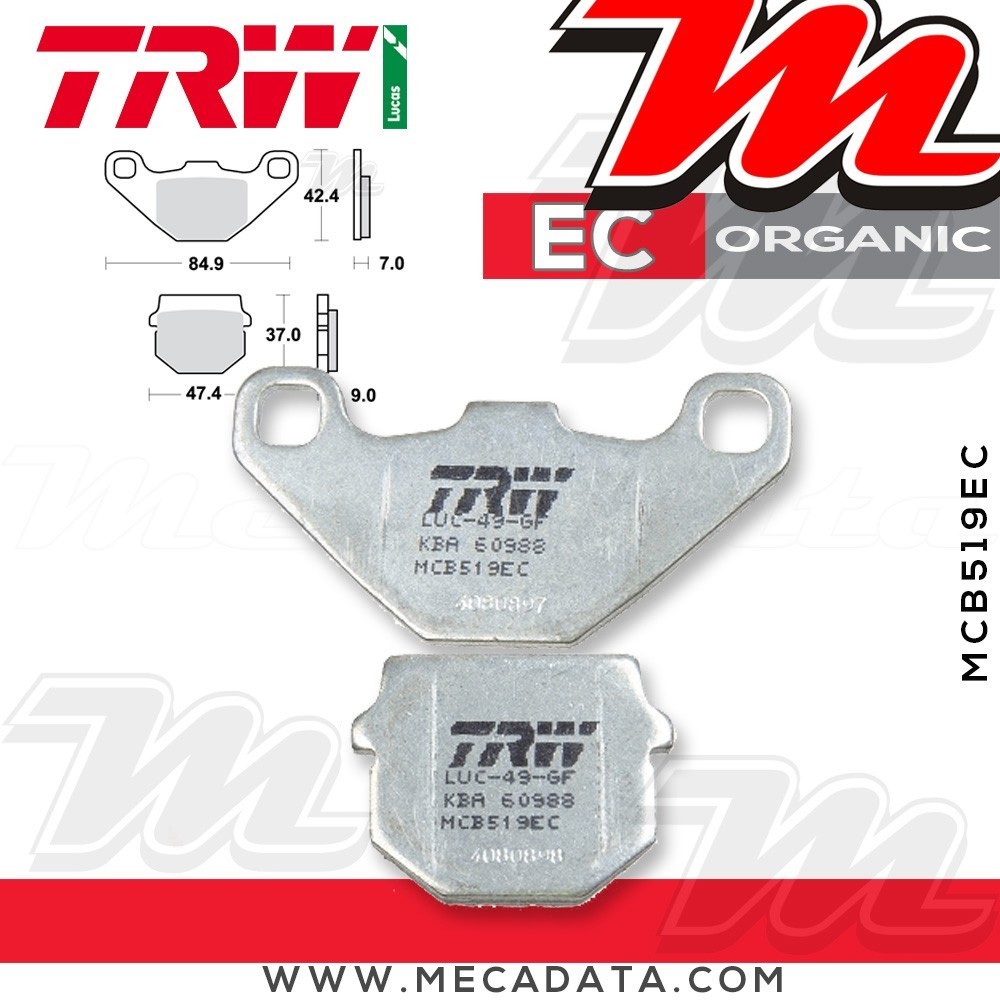 Plaquettes de frein Avant ~ Piaggio NRG 50 Power DD, DT C45 2005+ ~ TRW Lucas MCB 519 EC