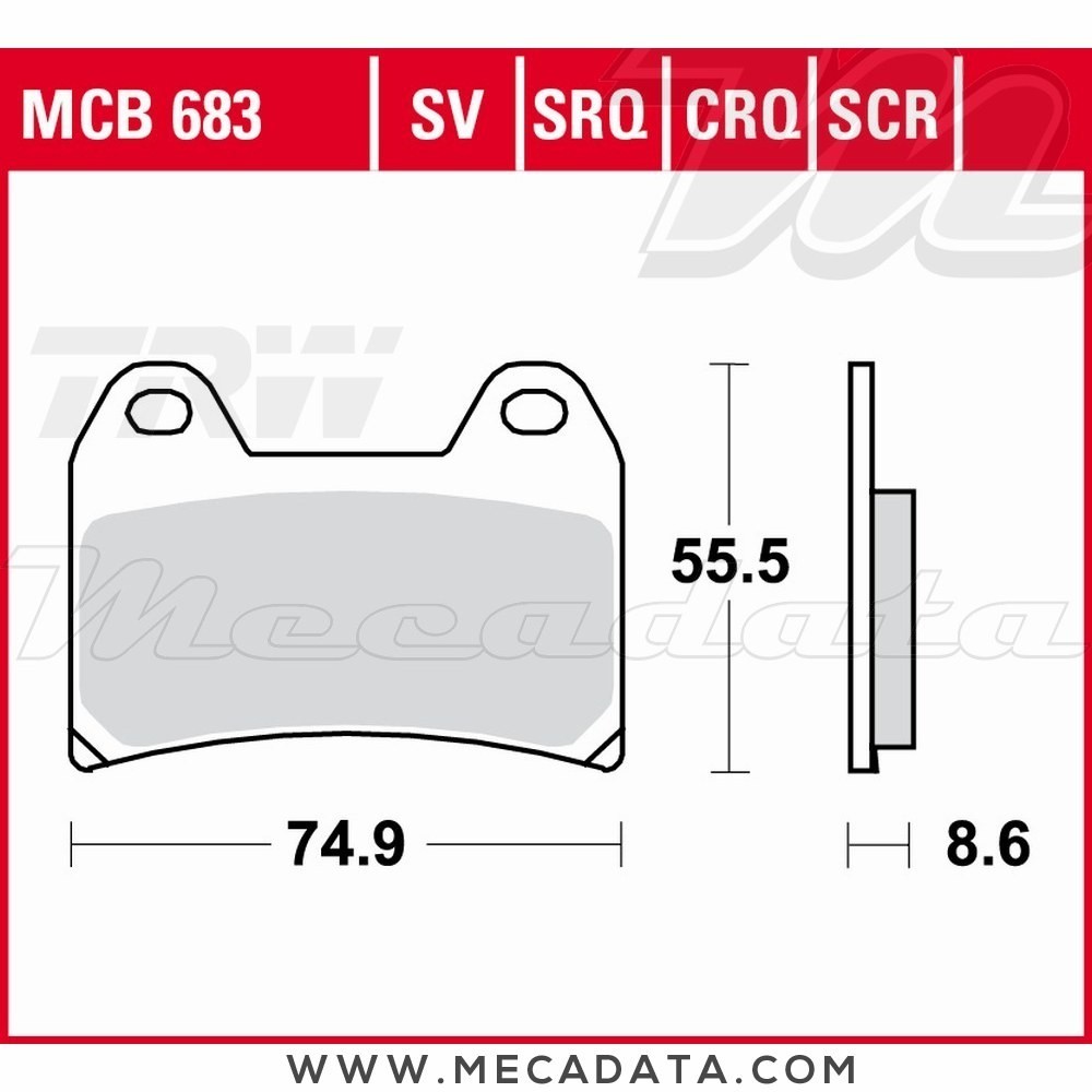 Plaquettes de frein Avant ~ MV Agusta 990 Brutale R 2010-2011 ~ TRW Lucas MCB 683 SCR 