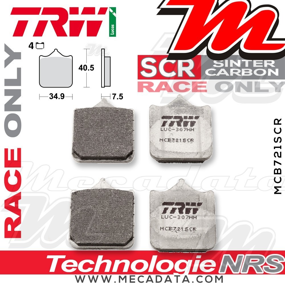 Plaquettes de frein Avant ~ MV Agusta 910 Brutale R 2005-2007 ~ TRW Lucas MCB 721 SCR