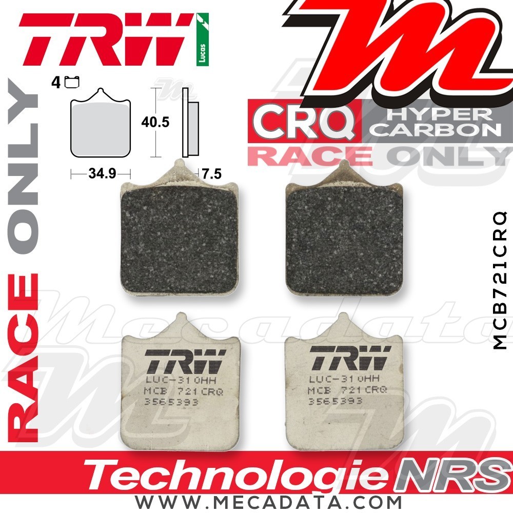 Plaquettes de frein Avant ~ MV Agusta 910 Brutale R 2005-2007 ~ TRW Lucas MCB 721 CRQ